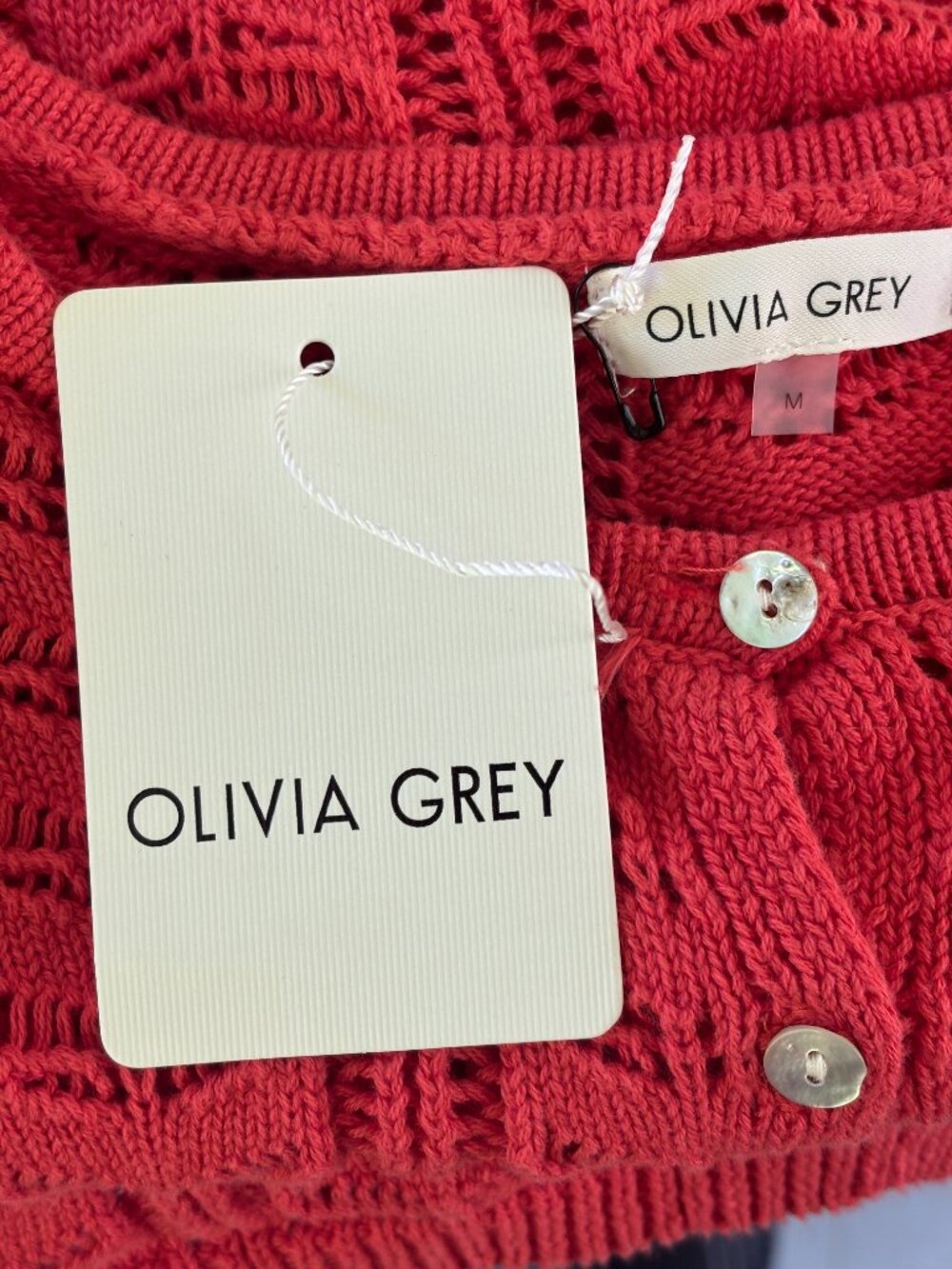 Olivia Grey Pointelle Cardigan Size Medium Coral NWT DailyLook - Picture 4 of 7